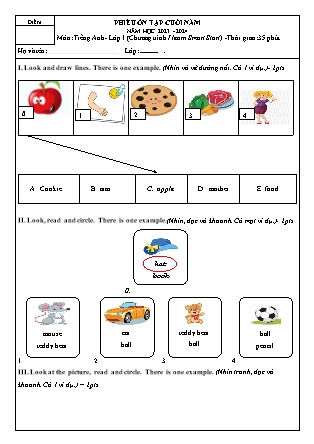Phiếu Ôn tập Cuối năm môn Tiếng Anh Lớp 1 Năm học 2023-2024 (Chương trình I learn Smart Start)