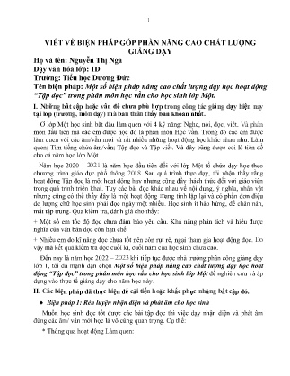 SKKN Một số biện pháp nâng cao chất lượng dạy học hoạt động Tập đọc trong phân môn học vần cho học sinh lớp Một (GV: Nguyễn Thị Nga - Trường TH Dương Đức)