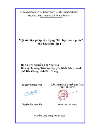 SKKN Một số biện pháp xây dựng lớp học hạnh phúc cho học sinh lớp 1 (GV: Nguyễn Thị Ngọc Hà - Trường TH Nguyễn Khắc Nhu)