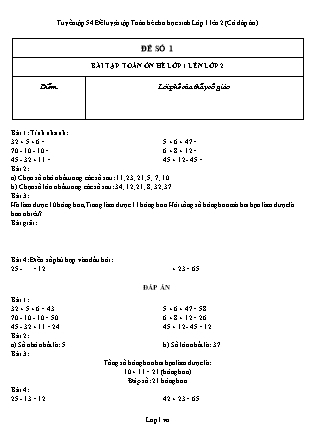 Tuyển tập 54 Đề luyện tập Toán hè cho học sinh Lớp 1 lên 2 (Có đáp án)
