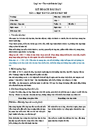 Kế hoạch bài dạy Đạo Đức 1 - Tuần 12 - Bài 11. Học bài và làm bài đầy đủ 2026-2027 (Tích hợp Năng lực số và AI)