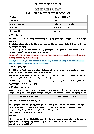 Kế hoạch bài dạy Đạo Đức 1 - Tuần 13 - Bài 12. Giữ trật tự trong trường, lớp 2026-2027 (Tích hợp Năng lực số và AI)