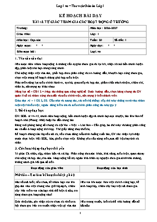 Kế hoạch bài dạy Đạo Đức 1 - Tuần 20 - Bài 18. Tự giác tham gia các hoạt động ở trường 2026-2027 (Tích hợp Năng lực số và AI)