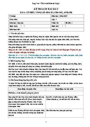 Kế hoạch bài dạy Đạo Đức 1 - Tuần 6 - Bài 6. Lễ phép, vâng lời ông bà, cha mẹ, anh chị 2026-2027 (Tích hợp Năng lực số và AI)
