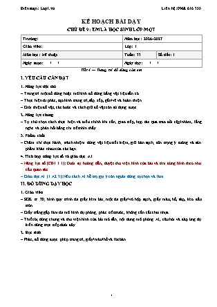 Kế hoạch bài dạy Mĩ thuật 1 - Tuần 33 - Chủ đề 9. Em là học sinh lớp một - Tiết 4. Trang trí đồ dùng của em - Năm học 2026-2027 (Tích hợp Năng lực số và AI)