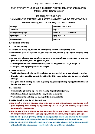Kế hoạch bài dạy Tiếng Việt 1 - Tuần 1 - 2026-2027 (Tích hợp Năng lực số và AI)