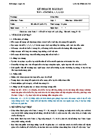 Kế hoạch bài dạy Toán 1 - Bài 1. Các số 0, 1, 2, 3, 4, 5 - Năm học 2026-2027 (Tích hợp Năng lực số và AI)