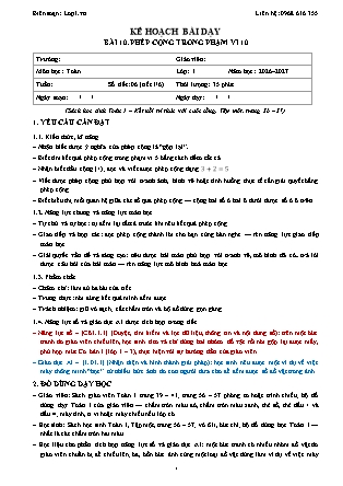 Kế hoạch bài dạy Toán 1 - Bài 10. Phép cộng trong phạm vi 10 - Năm học 2026-2027 (Tích hợp Năng lực số và AI)
