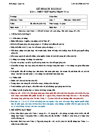 Kế hoạch bài dạy Toán 1 - Bài 11. Phép trừ trong phạm vi 10 - Năm học 2026-2027 (Tích hợp Năng lực số và AI)