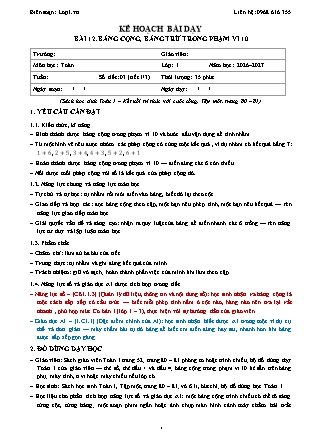 Kế hoạch bài dạy Toán 1 - Bài 12. Bảng cộng, bảng trừ trong phạm vi 10 - Năm học 2026-2027 (Tích hợp Năng lực số và AI)
