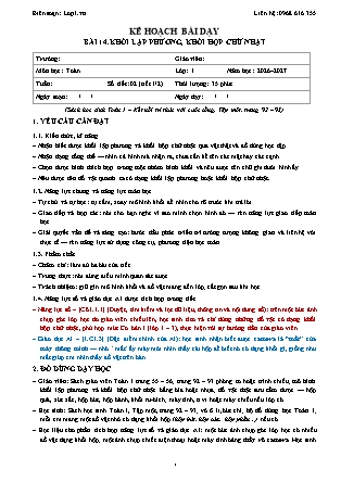 Kế hoạch bài dạy Toán 1 - Bài 14. Khối lập phương, khối hộp chữ nhật - Năm học 2026-2027 (Tích hợp Năng lực số và AI)