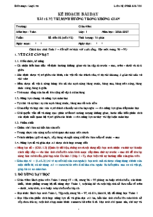 Kế hoạch bài dạy Toán 1 - Bài 15. Vị trí, định hướng trong không gian - Năm học 2026-2027 (Tích hợp Năng lực số và AI)