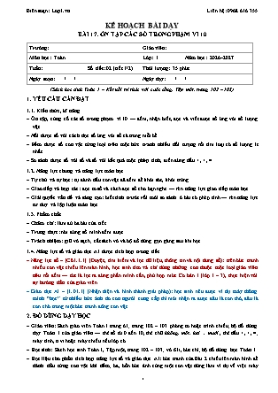 Kế hoạch bài dạy Toán 1 - Bài 17. Ôn tập các số trong phạm vi 10 - Năm học 2026-2027 (Tích hợp Năng lực số và AI)