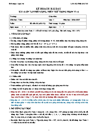 Kế hoạch bài dạy Toán 1 - Bài 18. Ôn tập phép cộng, phép trừ trong phạm vi 10 - Năm học 2026-2027 (Tích hợp Năng lực số và AI)