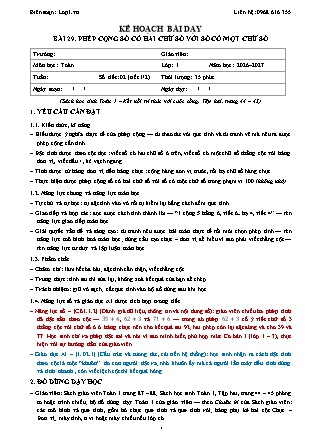 Kế hoạch bài dạy Toán 1 - Bài 29. Phép cộng số có hai chữ số với số có một chữ số - Năm học 2026-2027 (Tích hợp Năng lực số và AI)