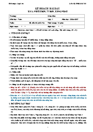 Kế hoạch bài dạy Toán 1 - Bài 3. Nhiều hơn, ít hơn, bằng nhau - Năm học 2026-2027 (Tích hợp Năng lực số và AI)