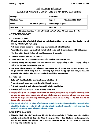 Kế hoạch bài dạy Toán 1 - Bài 30. Phép cộng số có hai chữ số với số có hai chữ số - Năm học 2026-2027 (Tích hợp Năng lực số và AI)