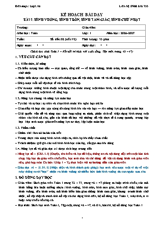 Kế hoạch bài dạy Toán 1 - Bài 7. Hình vuông, hình tròn, hình tam giác, hình chữ nhật - Năm học 2026-2027 (Tích hợp Năng lực số và AI)