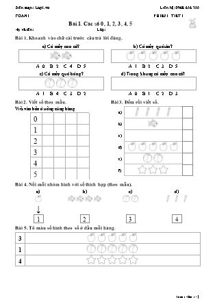 Phiếu Bài tập hằng ngày Toán Lớp 1 - Bài 1. Các số 0, 1, 2, 3, 4, 5 - Kết nối tri thức (Năm học 2026-2027)