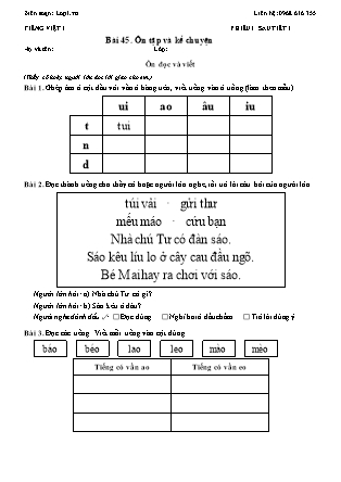 Phiếu Bài tập hằng ngày Tiếng Việt 1 - Bài 45. Ôn tập và kể chuyện - Kết nối tri thức (Năm học 2026-2027)
