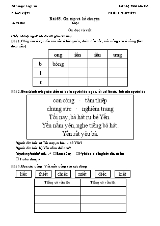 Phiếu Bài tập hằng ngày Tiếng Việt 1 - Bài 65. Ôn tập và kể chuyện - Kết nối tri thức (Năm học 2026-2027)