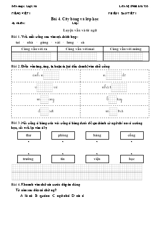Phiếu Bài tập hằng ngày Tiếng Việt 1 - Chủ điểm 3. Mái trường mến yêu - Bài 4. Cây bàng và lớp học - Kết nối tri thức (Năm học 2026-2027)