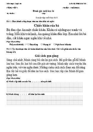 Phiếu Bài tập hằng ngày Tiếng Việt 1 - Đánh giá cuối học kì - Kết nối tri thức (Năm học 2026-2027)